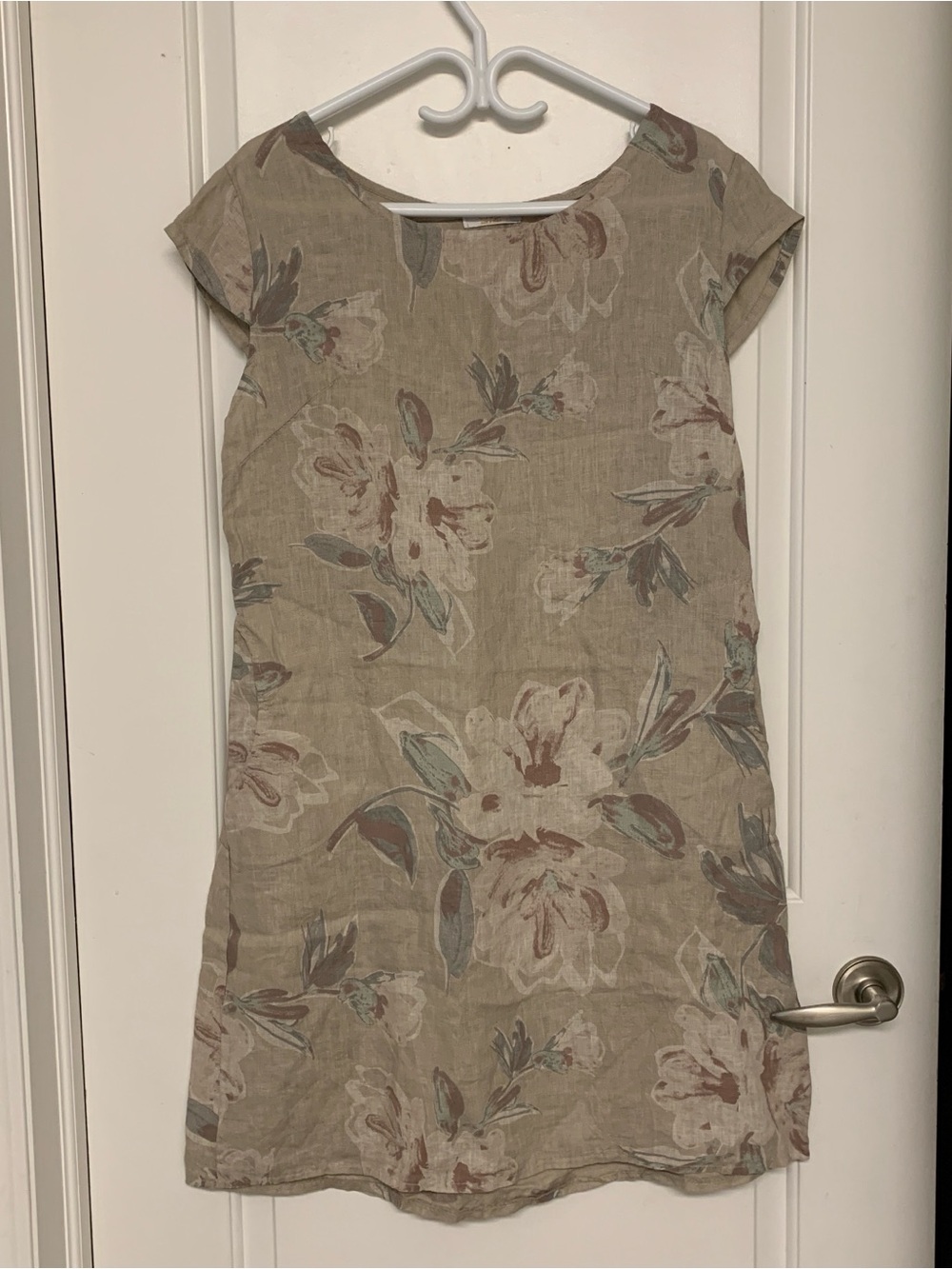 Me & Gee Linen Floral Dress M Shift Tunic Stretchy Waist Pockets Boho Lagenlook